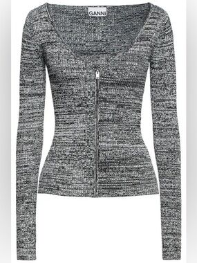 Ganni Melange Ribbed Knit Cardigan